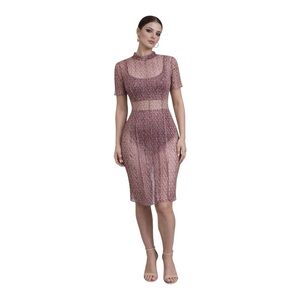 MISSGUIDED Sheer Mesh Monogram Dress Bodycon Rave Logo Women’s 10